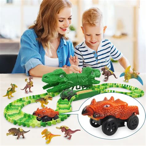 AOV 163 Pcs Dinosaur Race Track Car Toy Set 149 Pcs Flexible Train