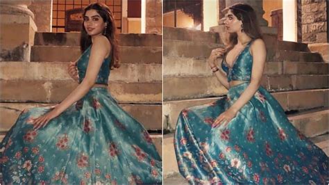 Khushi Kapoor In Rs 35k Peacock Blue Lehenga Set Exudes Elegance See