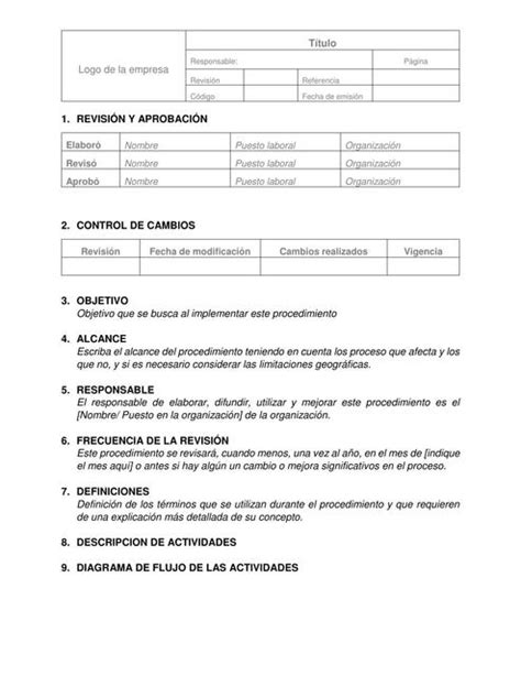 Formato De Procedimiento M S Ejemplo Con Base En La Iso Udocz