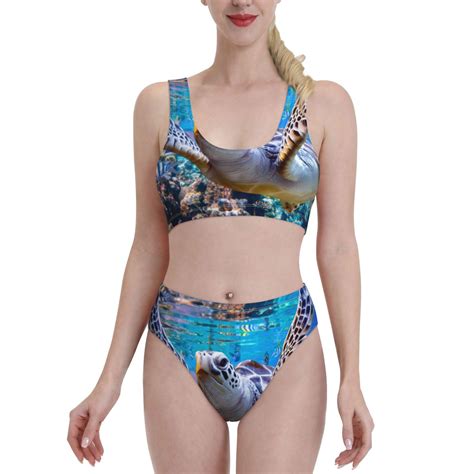 Haiem Sea Turtle Swims Women S High Waisted Bikini Set Two Piece