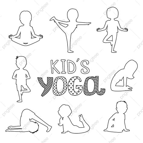 Gambar Garis Vektor Pose Yoga Anak Anak Terisolasi Di Latar Belakang ...