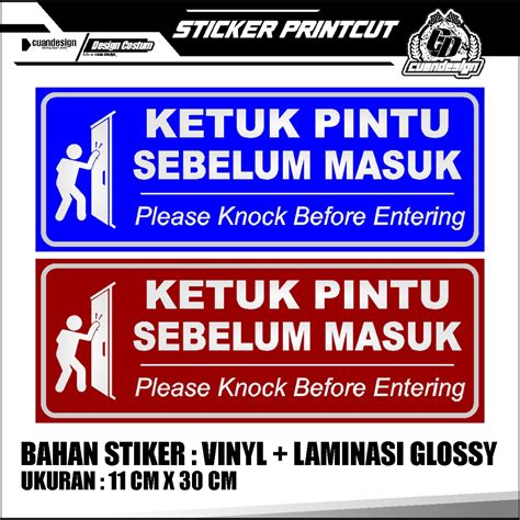 Jual Stiker Ketuk Pintu Sebelum Masuk Laminasi Glossy Awet Tahan Lama