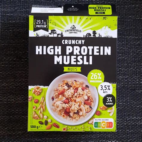 Crunchy High Protein Muesli Nuts Crownfield kalórie kJ a nutričné