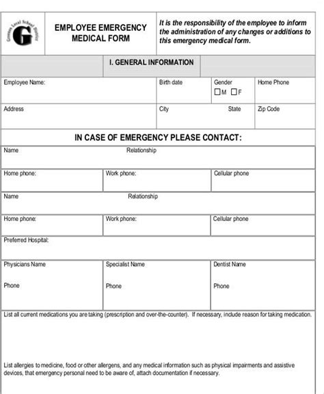 Emergency Medical Form Template