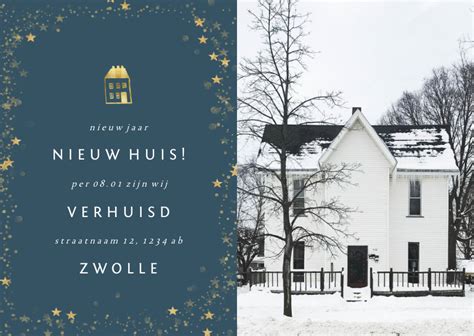 Kerst Verhuiskaartje Met Foto En Gouden Huisje Kaartje2go