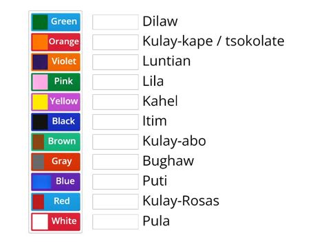 Mga Kulay Sa Tagalog Match Up
