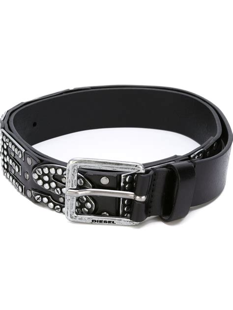 Lyst Diesel Studded Logo Belt In Black For Men