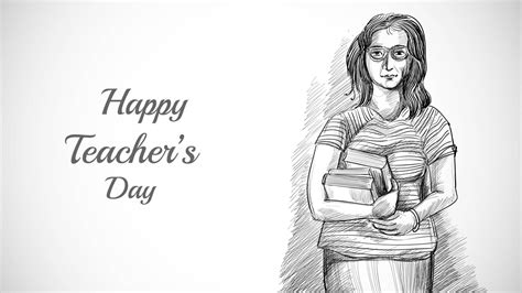 Hand Drawn Art Sketch Pretty Teacher with Teachers Day 1254549 Vector ...