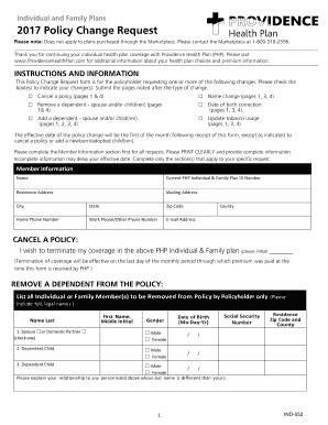 Fillable Online Healthplans Providence Policy Change Request Form