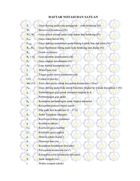 Daftar Notasi Dan Satuan