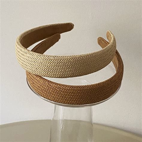 Set Of 2 Straw Padded Headbands For Women Girls Brown Tan Rattan Boho