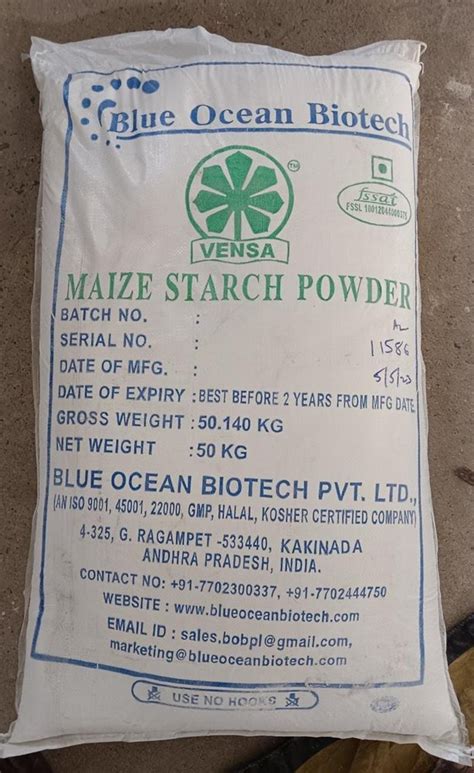 Indian Food Grade Maize Starch Powder Packaging Size Kg Bag High