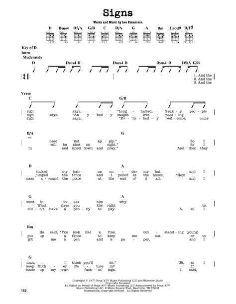 Signs Sheet Music By Five Man Electrical Band Guitar Lead Sheet 164148