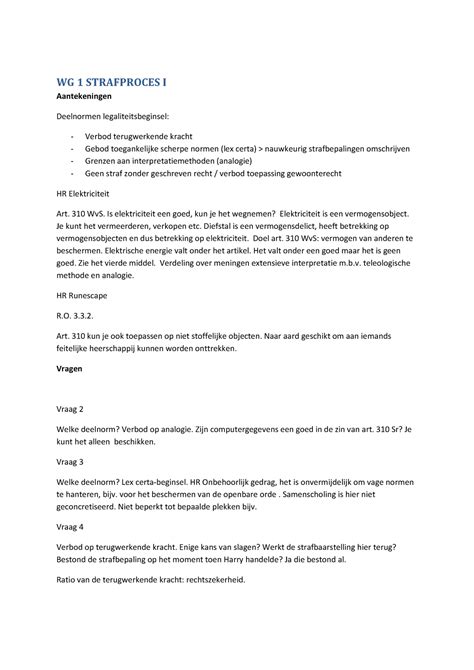 Werkgroep 1 Aantekeningen En Vragen Strafproces Recht I WG 1