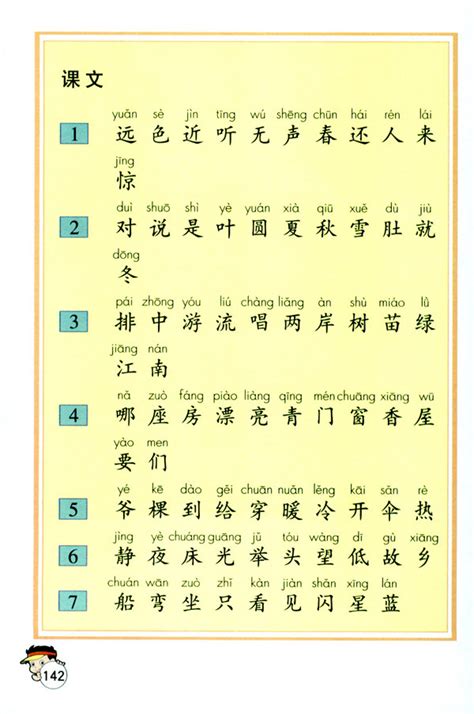 小学一年级语文上册生字表