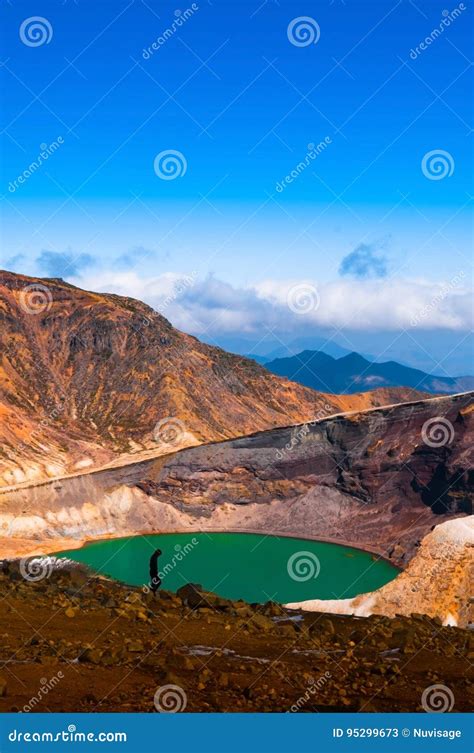 Volcano Crater Lake of Mount Zao, Japan Stock Image - Image of clouds ...