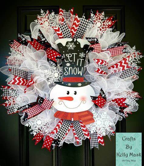 Beautiful Snowman Christmas Wreath Made With Deco Mesh And Etsy