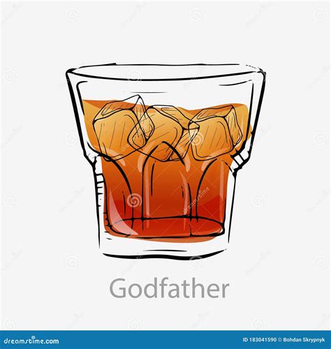 Godfather Cocktail Illustration Alcoholic Bar Drink Hand Drawn Vector