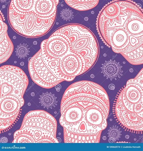 Vintage Ethnic Hand Drawn Human Skull Seamless Stock Vector Illustration Of Pattern Holiday