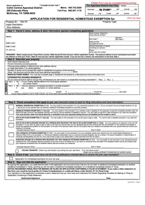 Application For Residential Homestead Exemption Form Printable Pdf Download