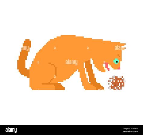 Cat Vomit Fur Pixel Art Cat Throws Up A Piece Of Fur 8 Bit Pixelated