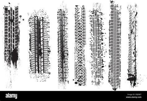 Set Of Grungy Silhouette Of Dirty Vehicle Tyre Tracks Vector