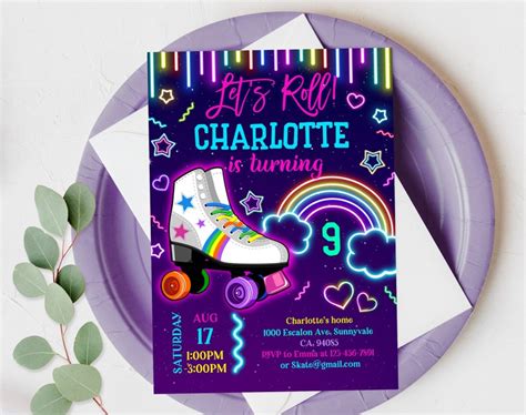 Roller Skating Birthday Invitation Let S Roll Roller Skate Etsy