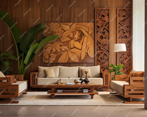 Premium AI Image | modern living room with wooden wood paneling