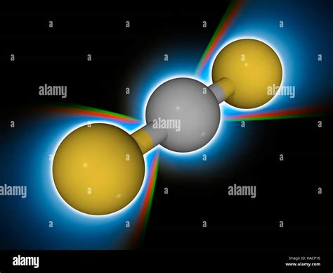 Carbon disulphide. Molecular model of the inorganic carbon compound carbon disulphide (CS2 ...