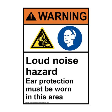 Vertical Loud Noise Hazard Ear Protection Sign ANSI Warning