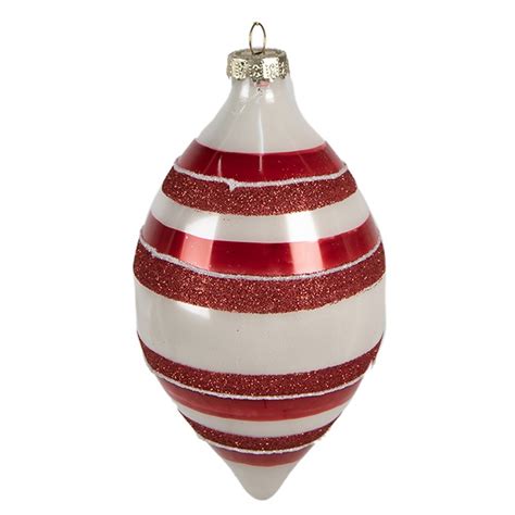 6gl4330 Christmas Bauble Ø 8x15 Cm Red White Glass Christmas Tree Decorations