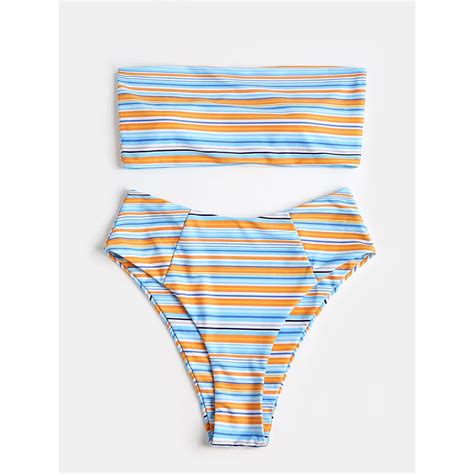 ZAFUL Couleur Rayure Sans Bretelles Bandeau Bikini Taille Haute Maillot De Bain Bikini Pour