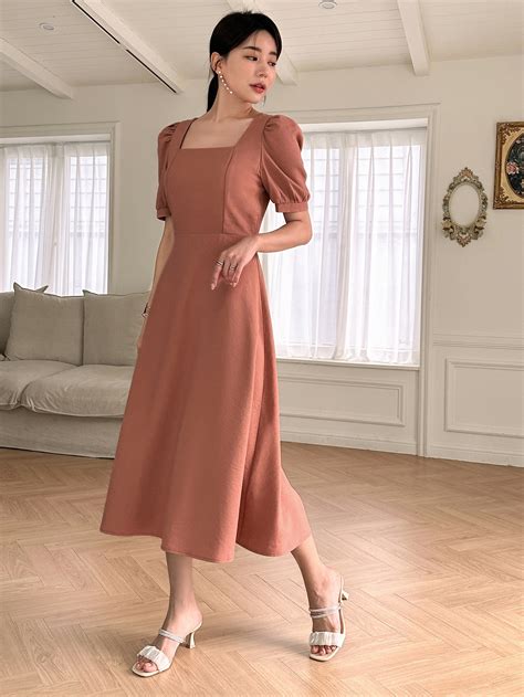 DAZY Square Neck Puff Sleeve A Line Dress SHEIN UK