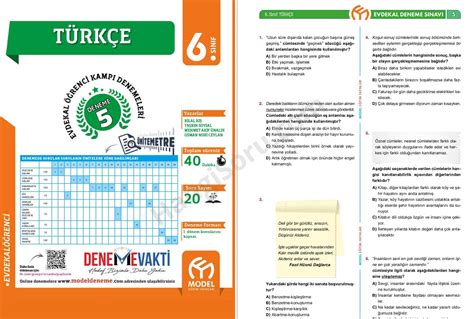 6 Sınıf Türkçe Deneme Sınavı Ve Cevapları PDF HangiSoru