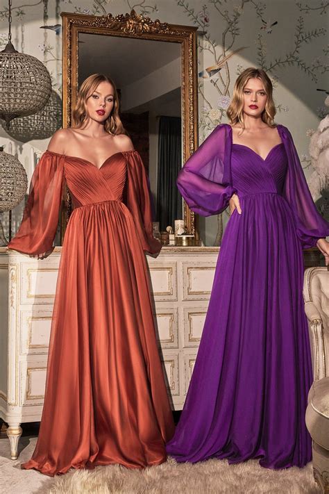 Long Sleeve Chiffon Gown By Cinderella Divine Cd Long Sleeve