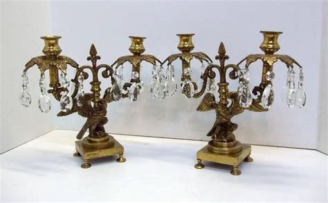 Vintage Brass Crystal Candlesticks