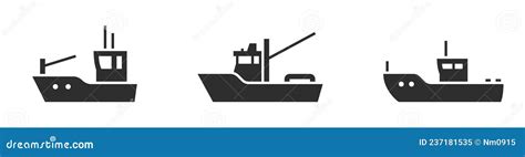 Fishing Boat Icon Set Sea Vessel For Fishery Stock Vector