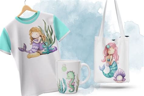 Mermaids And Friends Underwater World Mermaids Watercolor Set Etsy