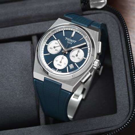 Navy Tissot Prx Chronograph Cts Rubber Strap Delugs