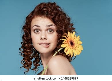 Pretty Woman Naked Shoulders Curly Hair Stock Photo