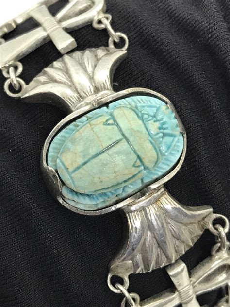 Antique Egyptian Revival Turquoise Scarab Beetle Ankh Gem