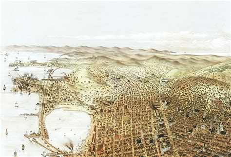 San Francisco California In 1878 Birds Eye View Aerial Panorama