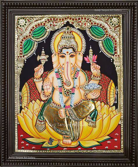 Authentic Lotus Ganesha Tanjore Paintings Balajiartgallery