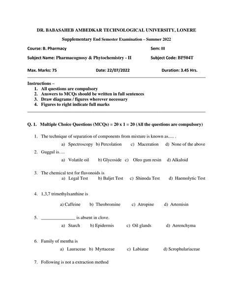 Solution Pharmacognosy Question Paper Studypool