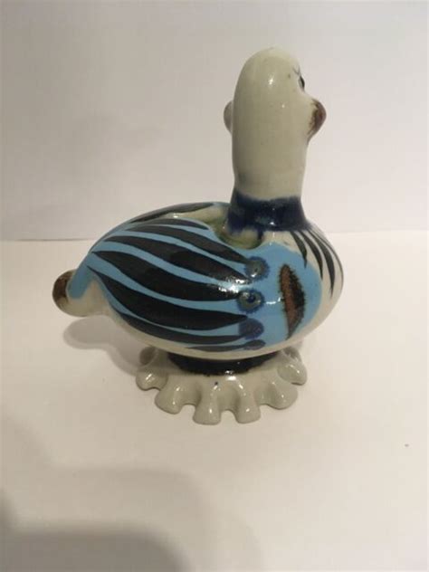 Hand Painted Blue Figurine Duck Ceramic Pottery Bird Unsigned Ebay