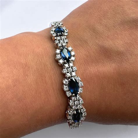 Sapphire Diamond Marquise Cluster Bracelet Chique To Antique Jewellery