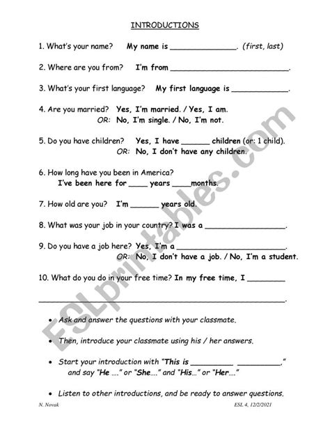 Esl Introduction Questions Esl Worksheet By Clare44