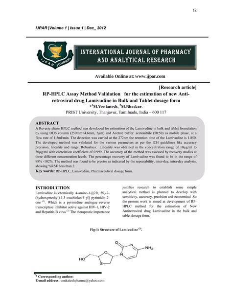 Rp Hplc Assay Method Validation For The Estimation Of New Anti