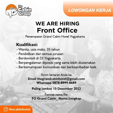 Lowongan Kerja Front Office Di The Cabin Group Lokerjogja Id