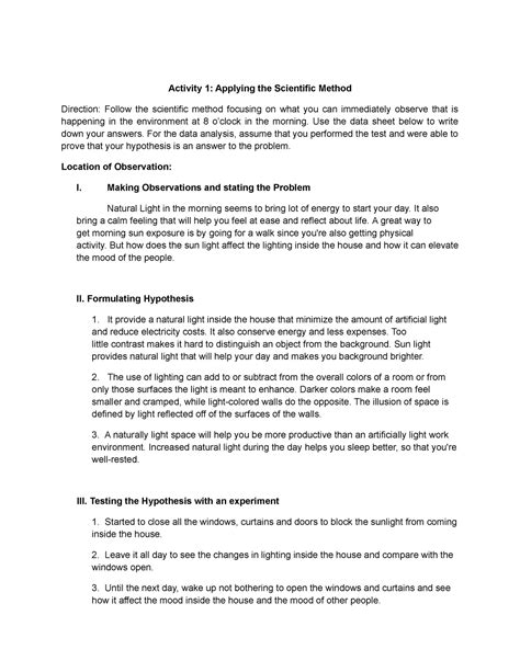 Applying The Scientific Method Activity Applying The Scientific